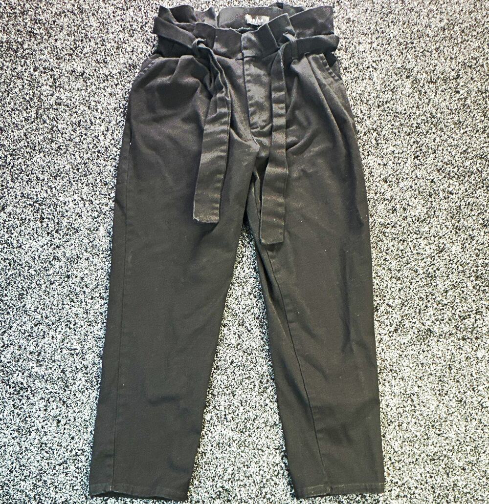 PS/LA Women’s Black Paperbag Pants XS Cotton Twill High Rise Tapered Pockets
